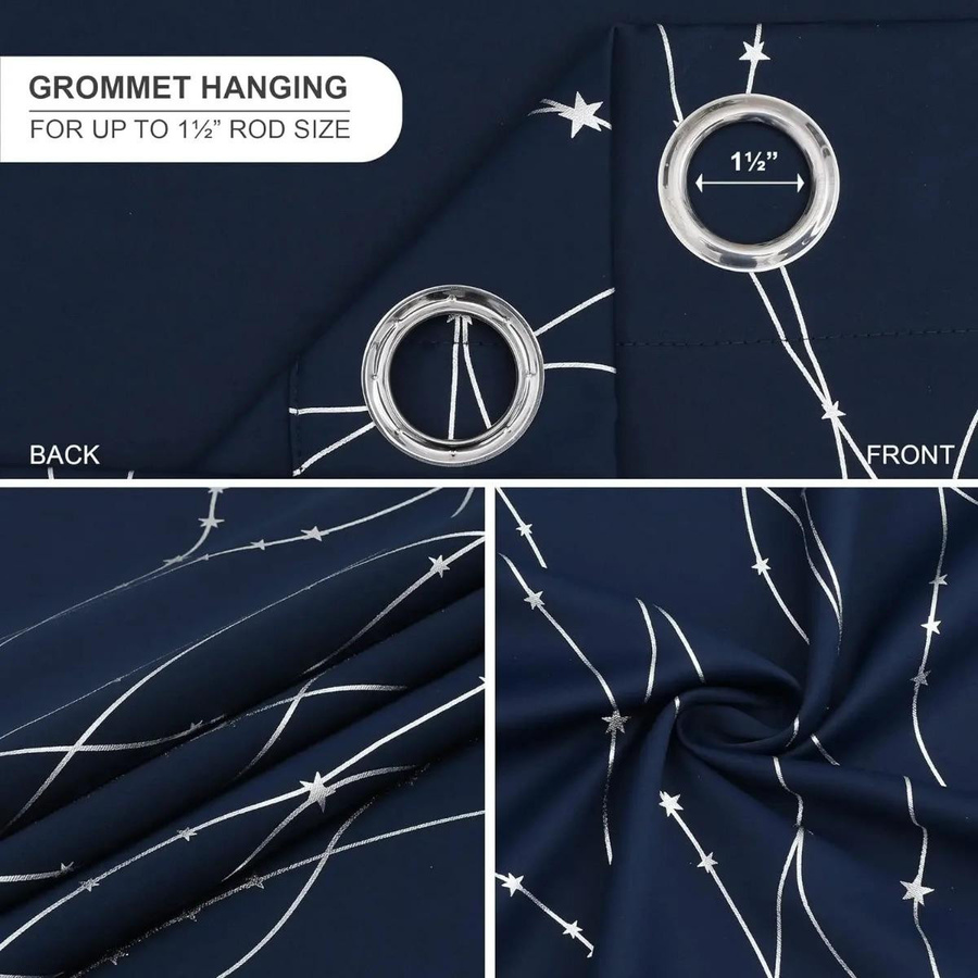 Verdunkelungsvorhang von Household supplies MH in Silber mit Sternen- und Linienmuster für Schlafzimmer und Wohnzimmer, Breite: 132 cm, Höhe: 160 cm - Bild 2
