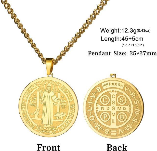 Halskette Heiliger Benedikt Medaille, Edelstahl, Unisex, 45-50cm - Bild 1