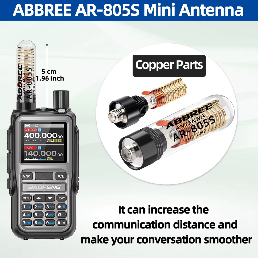 ABBREE AR-805S Mini Walkie-Talkie-Antenne mit SMA-Buchse, Dual-Band High-Gain Antenne in Schwarz für Baofeng UV-5R, Mini UV-21 PRO und BF-888S Ham Radio - Bild 4