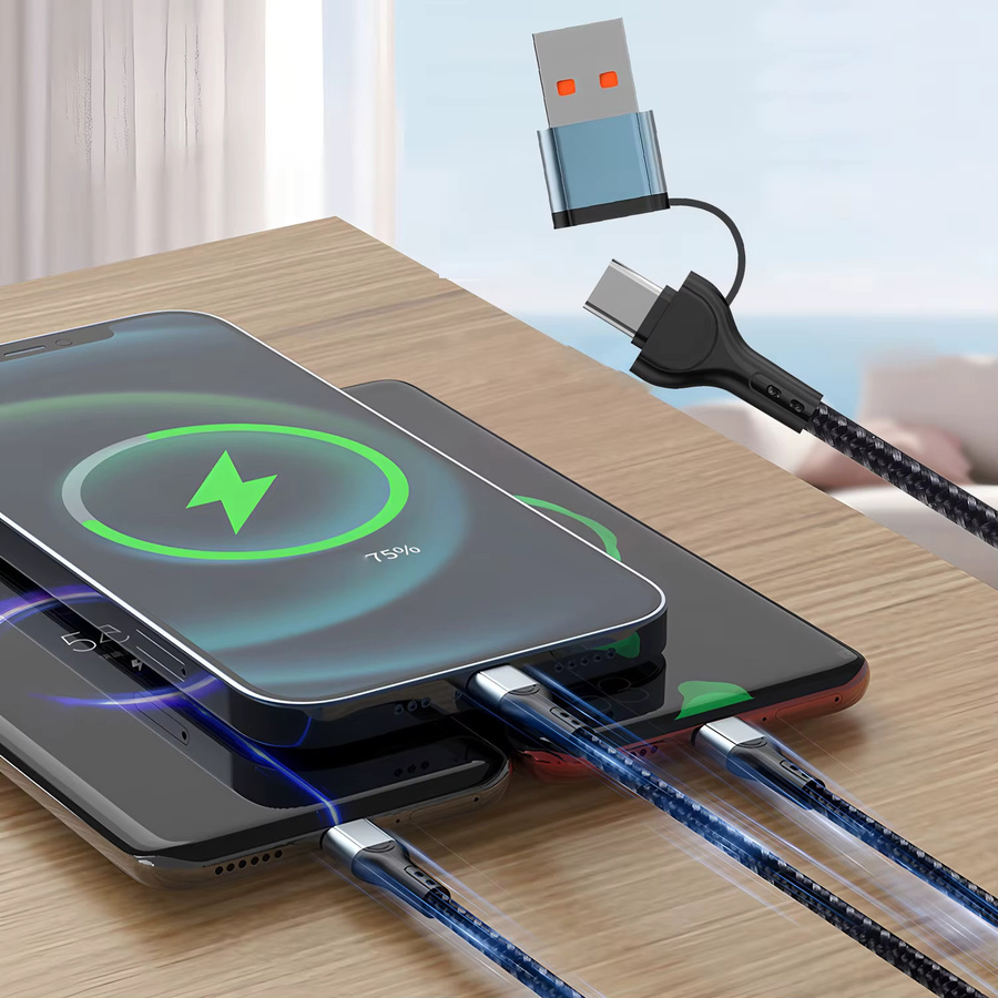 BESY 3-in-1 USB-C und Micro-USB Ladekabel mit 240W Leistung, Länge: 1,2 m, Farbe: Schwarz - Bild 2