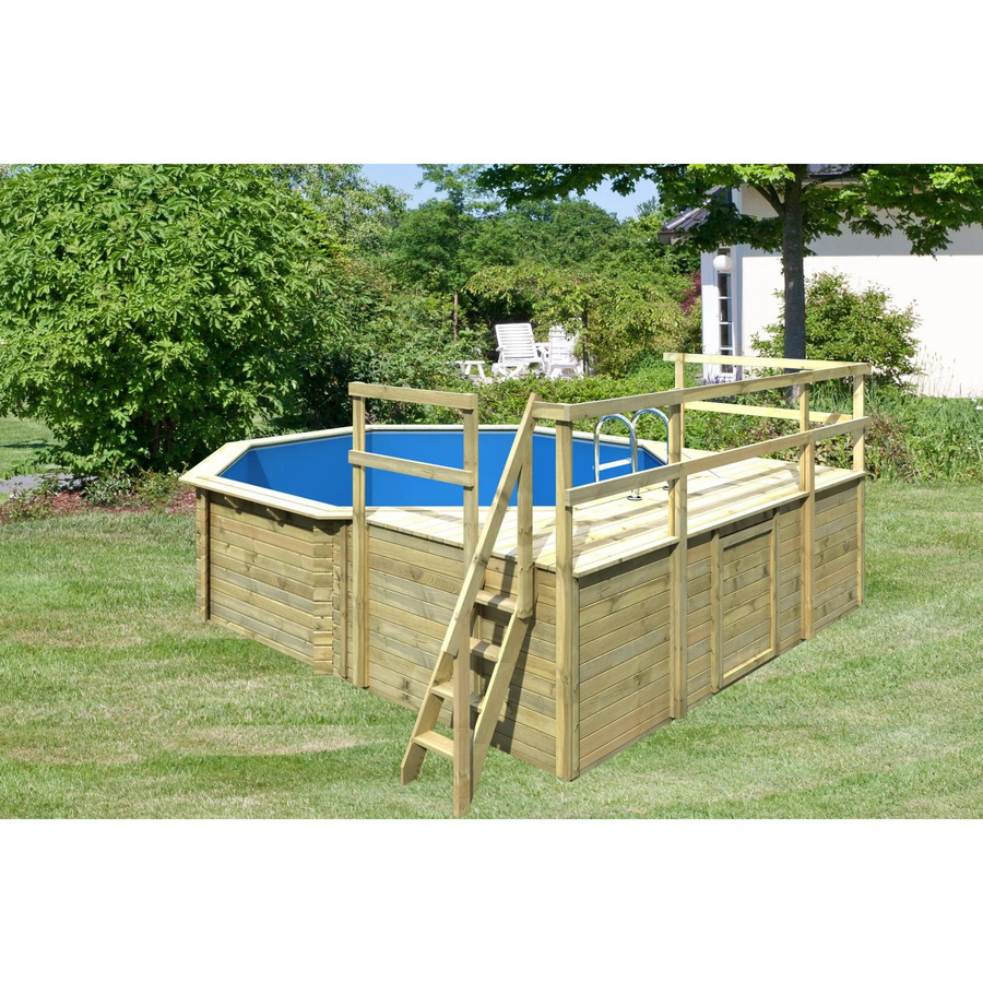 Karibu Achteck Aufstellpool Modell 2 aus Massivholz Fichte in Blau oder Grau mit Poolfolie, Schutzvlies und Einhängeleiter, B/T: 470 x 470 cm - Bild 2