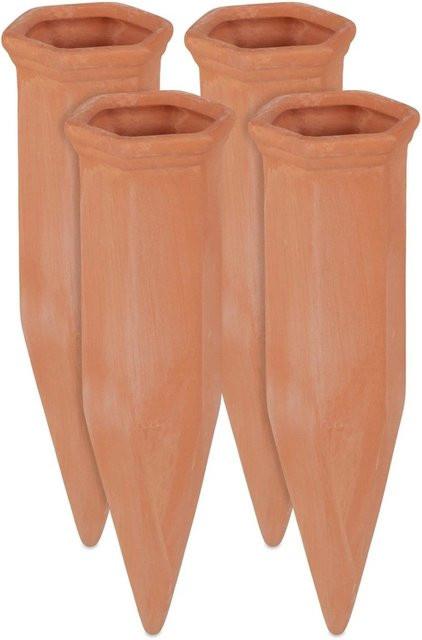 Relaxdays Tonkegel aus Keramik in Terrakotta, 4er Set als Pflanzhilfe für Wohnung, Terrasse und Balkon, Höhe: 17 cm, Breite: 5,5 cm, Tiefe: 5 cm - Bild 1