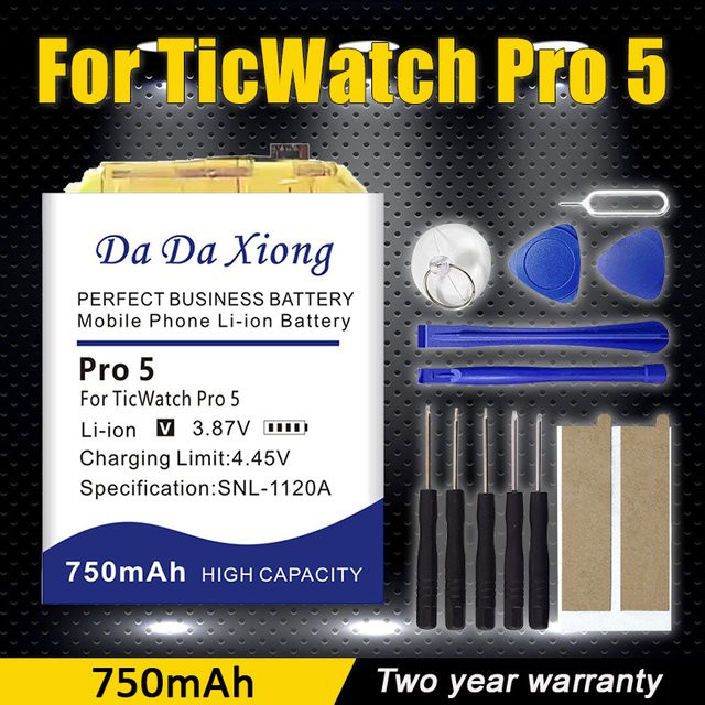 da da xiong 750-mAh-Akku-Ersatz für deine TicWatch Pro 5 Smartwatch inklusive Werkzeug - Bild 1