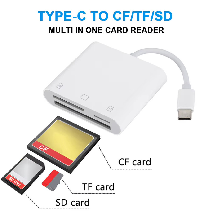 Alloet 3-in-1 USB-C Speicherkartenadapter für SD, TF und CF in Weiß für iPad, iPhone 15 und MacBook - Bild 3