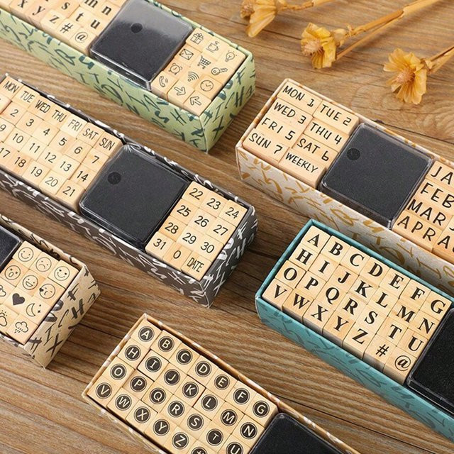 40 Stück Vintage Englische Zahlenstempel aus Holz für DIY-Kalender und Journal-Dekoration - Bild 1