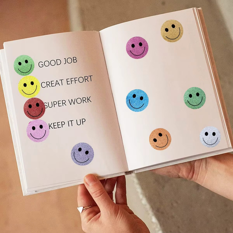 500 Stück runde Papieraufkleber mit Smiley-Motiv in Mehrfarben als Belohnungsaufkleber für Lehrer und Kinder - Bild 2