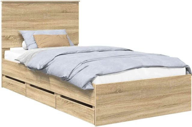 vidaXL Bettrahmen Sonoma-Eiche mit Schubladen, Farbe Braun, B/T/H: 100 x 200 x 30,73 cm - Bild 1