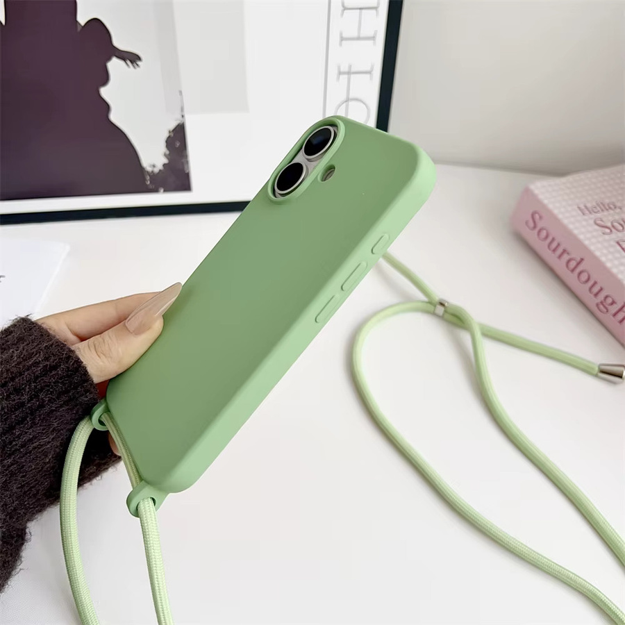 lolozzx Silikon Handyhülle mit Lanyard und Umhängetasche für iPhone 17, 16, 15, 14 Pro Max in Rot und Grün mit matter Rückseite - Bild 1