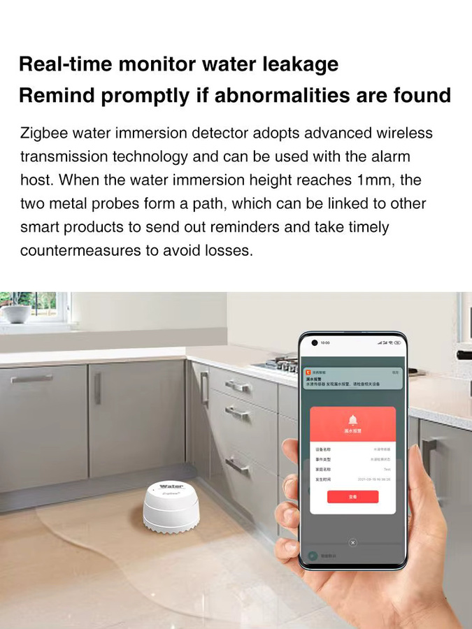 Tuya ZigBee Wasserleck-Detektor und Hochwassersensor zur Fernüberwachung via Smart Life App in Weiß - Bild 3