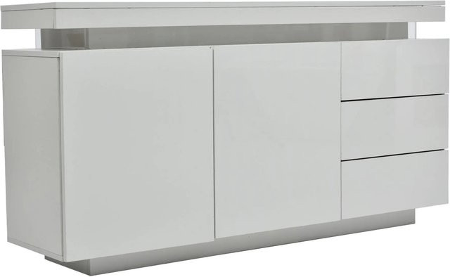 okwish Sideboard für das Wohnzimmer mit LED-Beleuchtung, 2 Türen und 3 Schubladen, Weiß, B/H/T: 140 x 72,5 x 35 cm - Bild 1