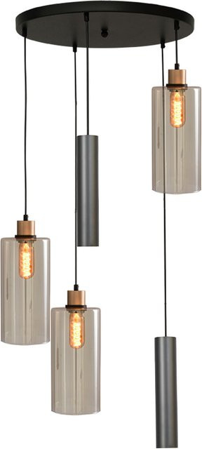 Masterlight Ortona 3/2 Pendelleuchte 5-flammig rund in Schwarz matt und Gold matt mit Glaselementen - Bild 1