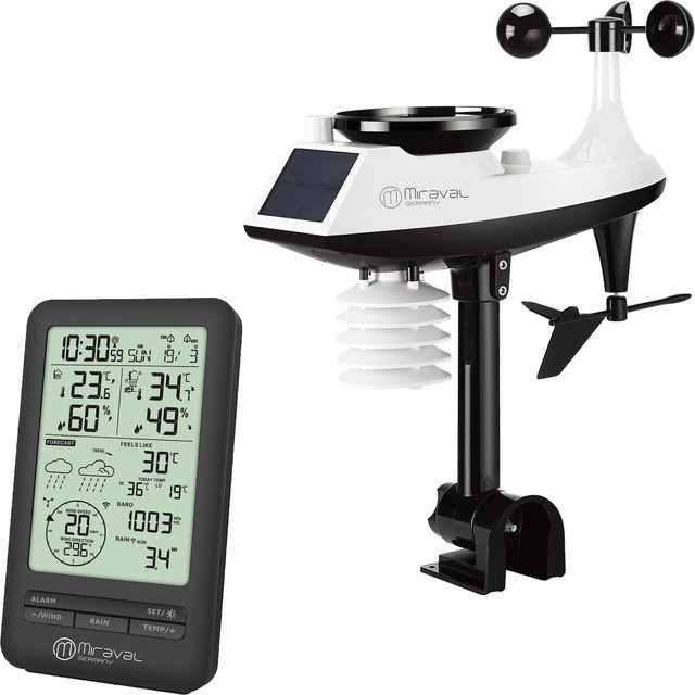 Miraval Profi Funk-Wetterstation mit Wetterhahn, Hygrometer, Windgeschwindigkeit und Temperaturmessung - Bild 1