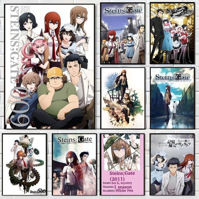 S-Steins G-Gate Anime Vintage Poster, selbstklebender Wandaufkleber aus Papier, Mehrfarbig, B/H: 10 x 15 cm - Bild 1