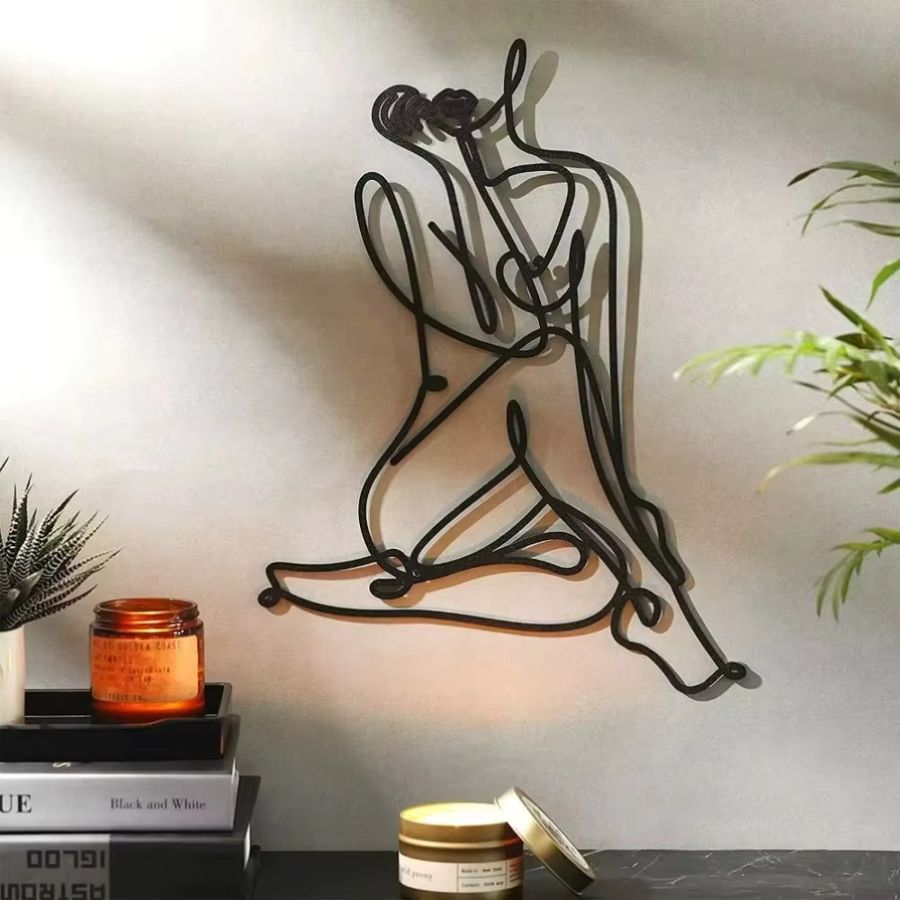 CIFbuy Moderne abstrakte Wandskulptur aus Metall – Minimalistische weibliche Eisendraht-Kunst für dein Zuhause - Bild 2
