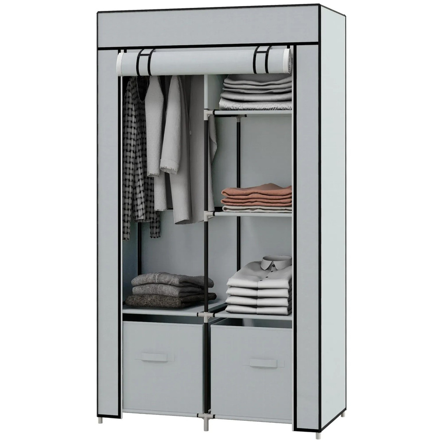 HOMCOM Stoffschrank Hellgrau mit integrierten Schubladen und Kleiderstange, B/T/H: 83 x 42,5 x 162,5 cm - Bild 2
