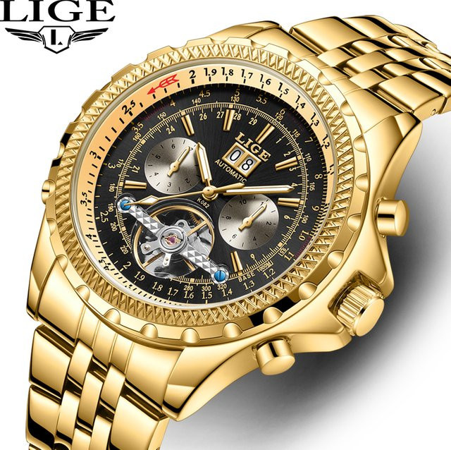 LIGE Armbanduhr Automatik, Gold, Edelstahl, Herren - Bild 1