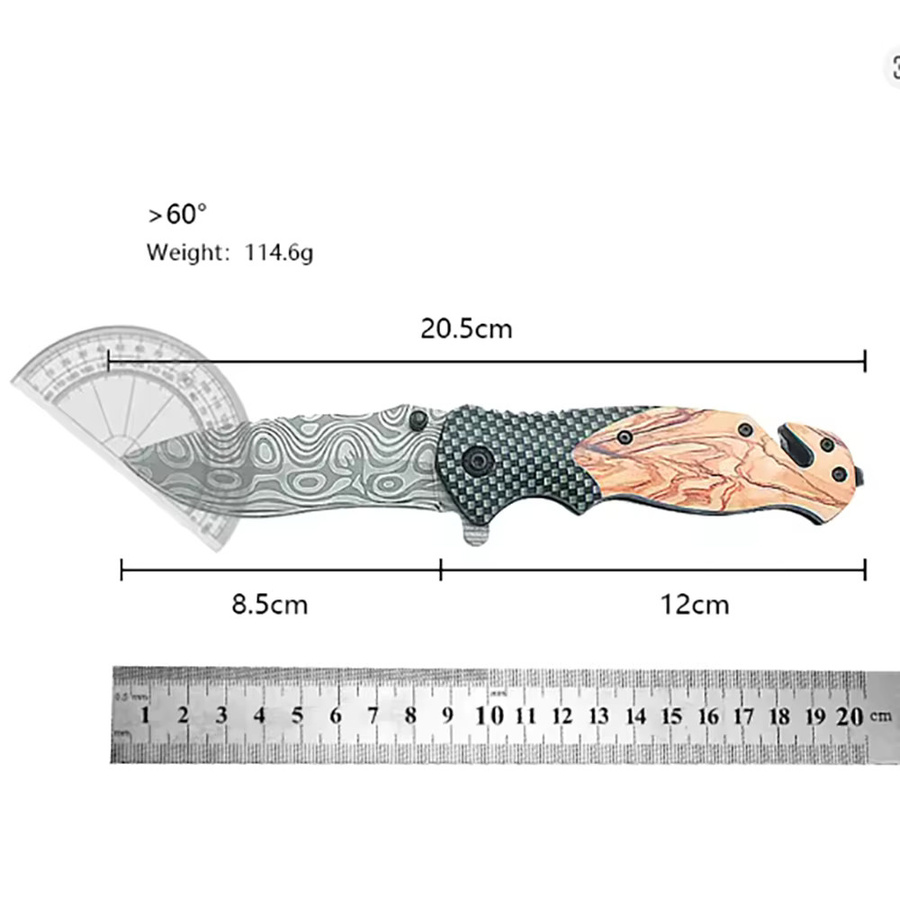 Outdoor Klappmesser mit Damaszener-Muster aus Edelstahl in Gelb für Erwachsene - Bild 6