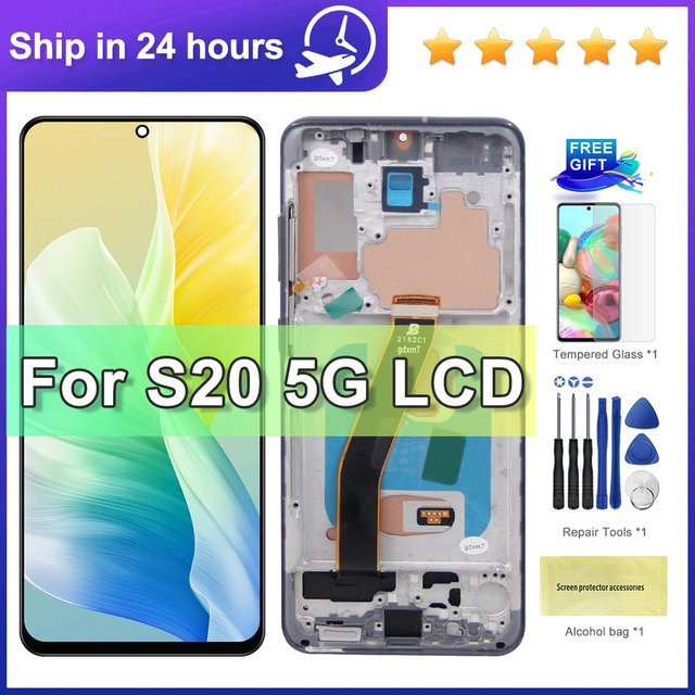 Samsung S20 5G LCD-Display Touchscreen mit Rahmen in Schwarz oder Grau für G981F G981F/DS G981B/DS - Bild 1
