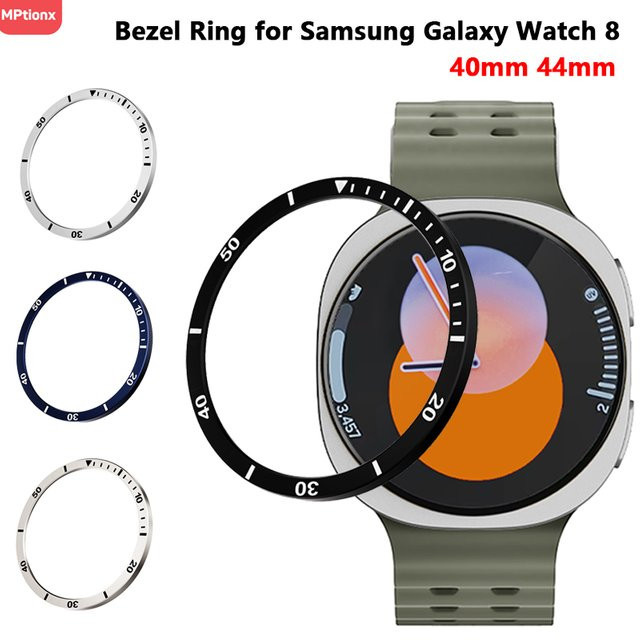 Mptionx Lünettenring für Samsung Galaxy Watch 8, Metall, Silber, Schwarz - Bild 1