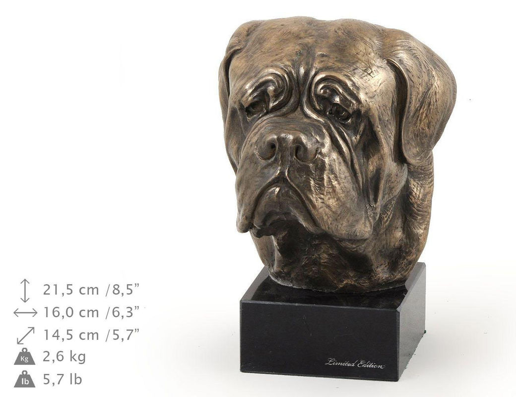 Hundestatue Dogue de Bordeaux als Büste auf Steinsockel von Art-Dog in Braun - Bild 5
