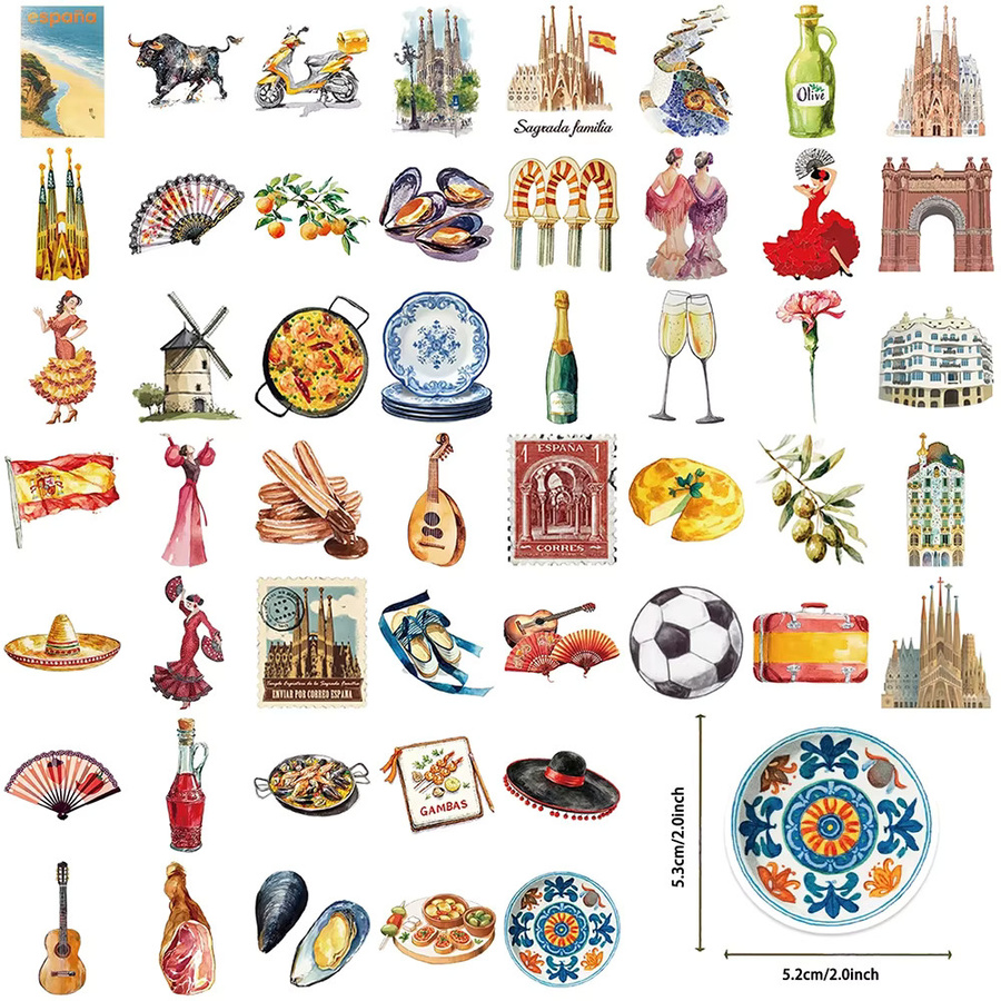 Rspctou Vintage Spanische Traditionelle Kultur Aufkleber Set, Cartoon Graffiti Sticker für Laptop und Gepäck, Mehrfarbig - Bild 2