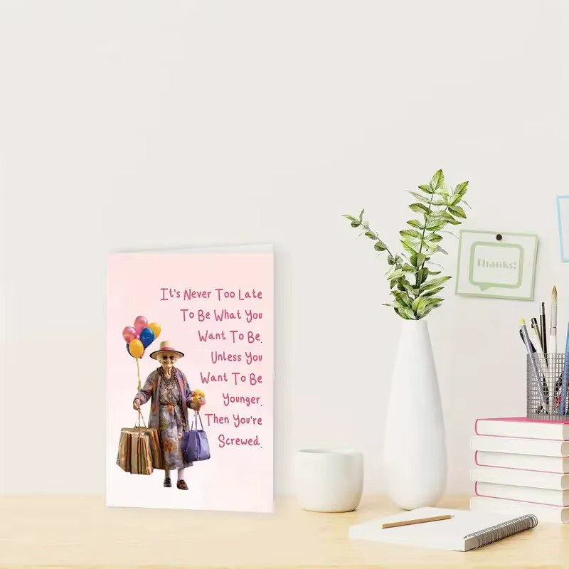 Elegante Geburtstagskarte für Seniorinnen mit Blumen und Ballons Design in Pink, 12,7 x 17,8 cm - Bild 2