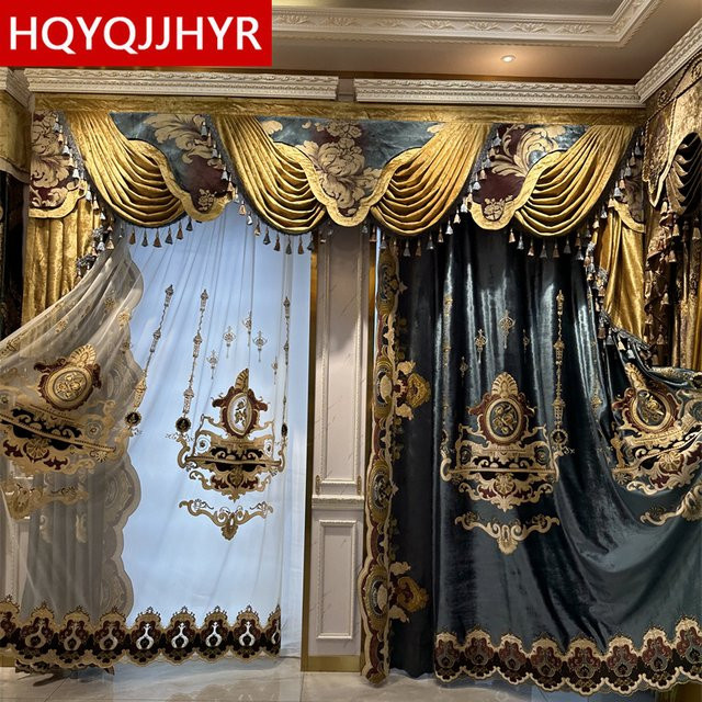 HQYQJJHYR Luxus Vorhänge aus besticktem Samt in Blau, blickdicht, Höhe: 200 cm, Breite: 100 cm - Bild 1