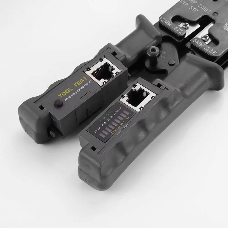FATCOOL 2 in 1 RJ45 Netzwerk LAN Kabel Crimper Zange mit Kabel Tester und Draht Cutter für 6P/8P Ethernet Kabel in Schwarz - Bild 4