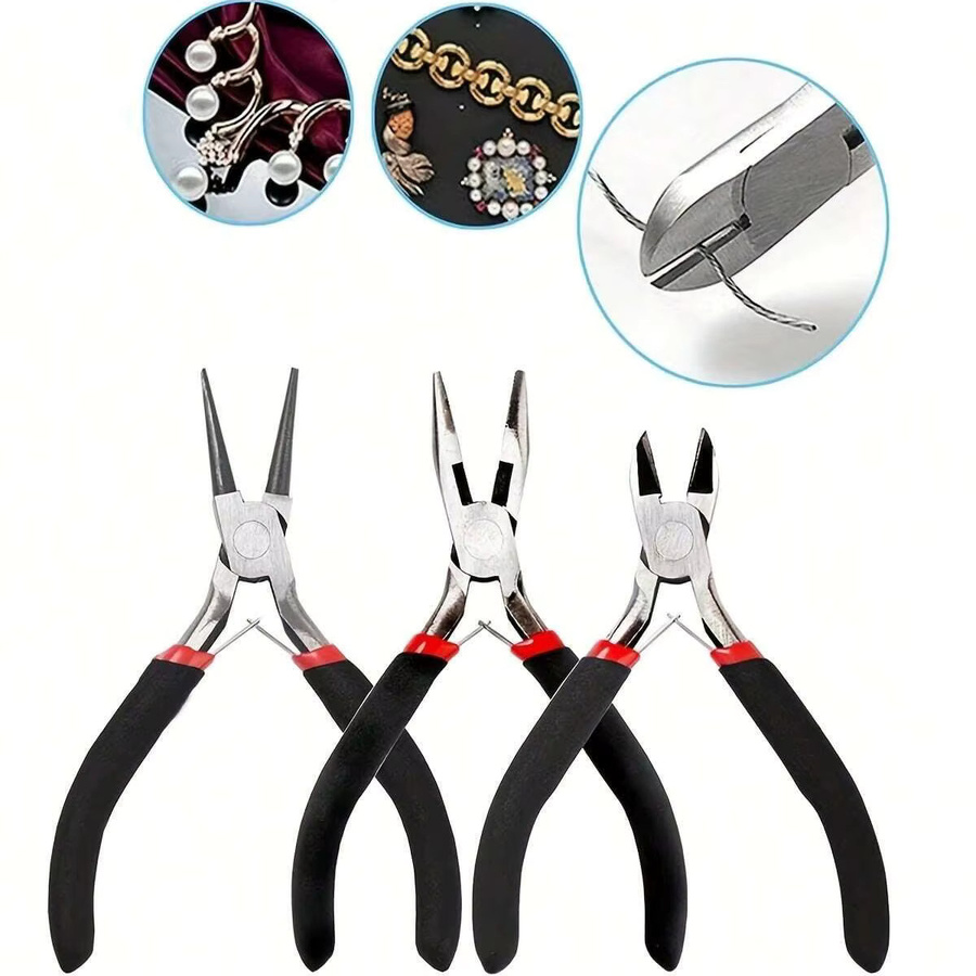 QYWCTZ Schmuckzangen-Werkzeugset aus Metall mit Nadel, rundem Drahtschneider und gebogener Spitzzange für deine Schmuck-Reparatur - Bild 3