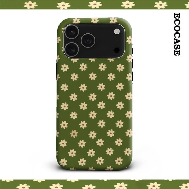 Handyhülle mit grünem und beigem Blumenmuster für Apple iPhone 17 16 15 14 13 12 11 Pro Max Plus mit doppelschichtiger Rückseite - Bild 1