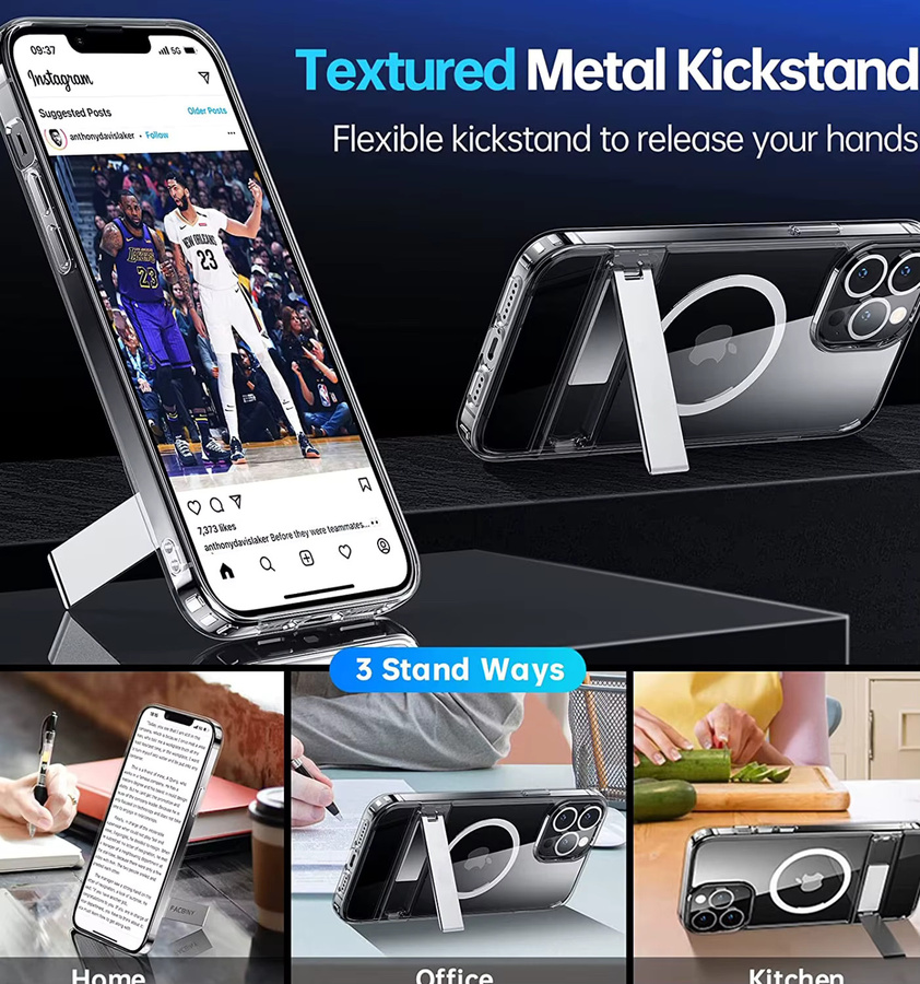 UYUXIO Magnetische Handyhülle mit Ständer für iPhone 17 16 15 14 13 12 11 Pro Max Mini Transparent MagSafe Kompatibel - Bild 5