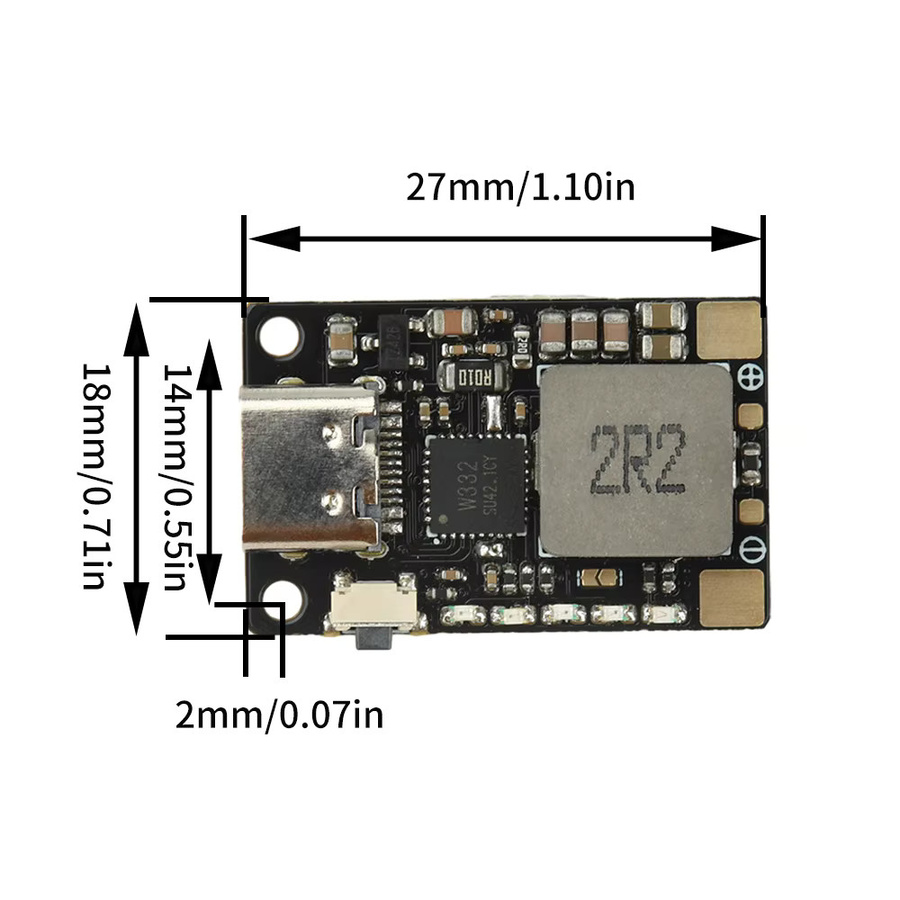 Diymore Lithium-Batterie-Schnelllademodul 3,7 V 18 W Boost-Typ mit USB-C Anschluss, Schwarz - Bild 2