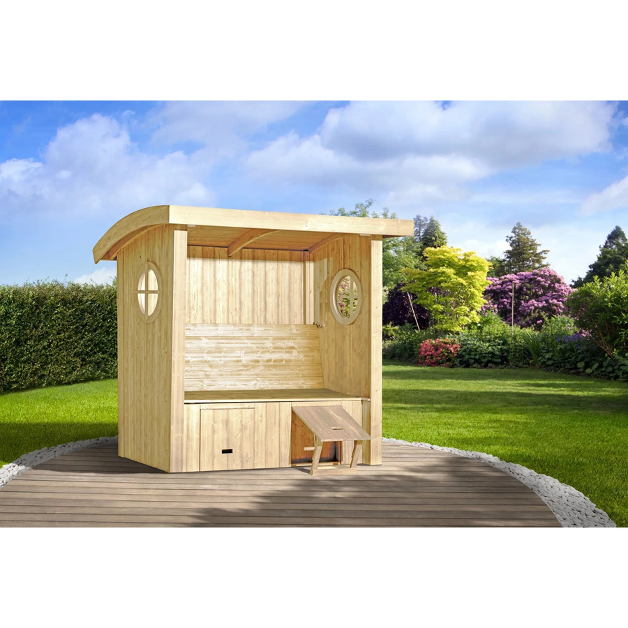 WEKA Gartenhaus Merano aus Massivholz in Beige mit Runddach und Vordach, B/H/T: 198 x 181 x 93 cm - Bild 2
