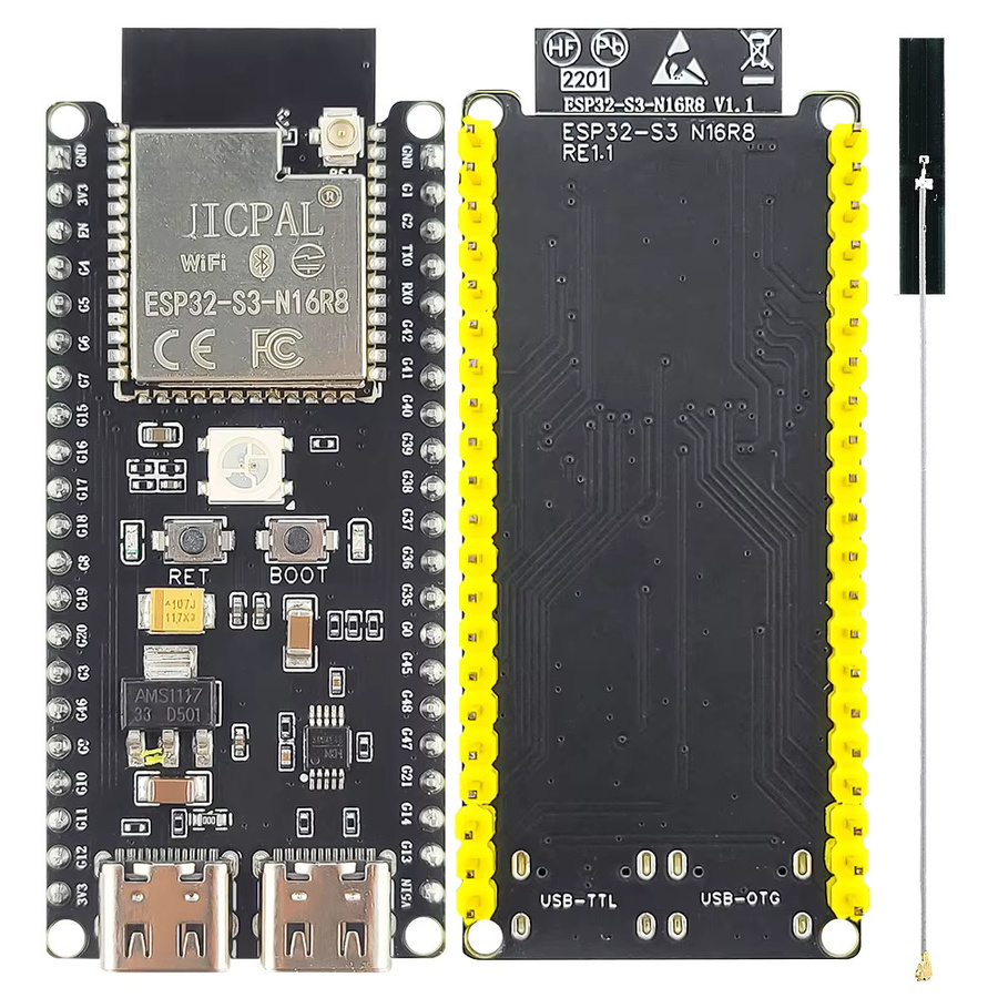 ESP32-S3-DevKitC-1 Entwicklungsboard mit 16 MB Flash, 8 MB PSRAM, Bluetooth 2.4G, WiFi und USB-C Anschluss, N16R8 Modell in Schwarz - Bild 2