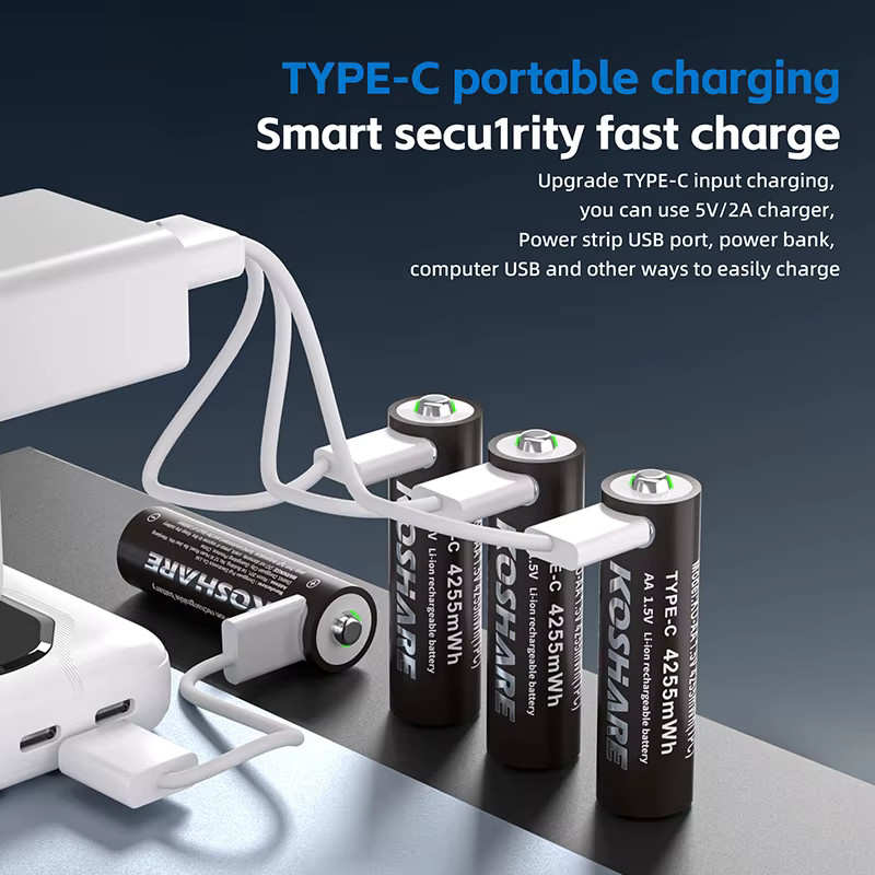 KOSHARE AA Lithium-Ionen-Akkus mit USB-C-Anschluss, 1,5V, Schwarz - Bild 3