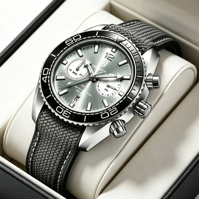QINGXIYA Armbanduhr Chronograph, Silikonband, Silber, Herren - Bild 1