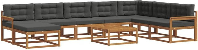 vidaXL Outdoor-Sofagarnitur 9-teilig aus Akazienholz mit Kissen in Anthrazit - Bild 1