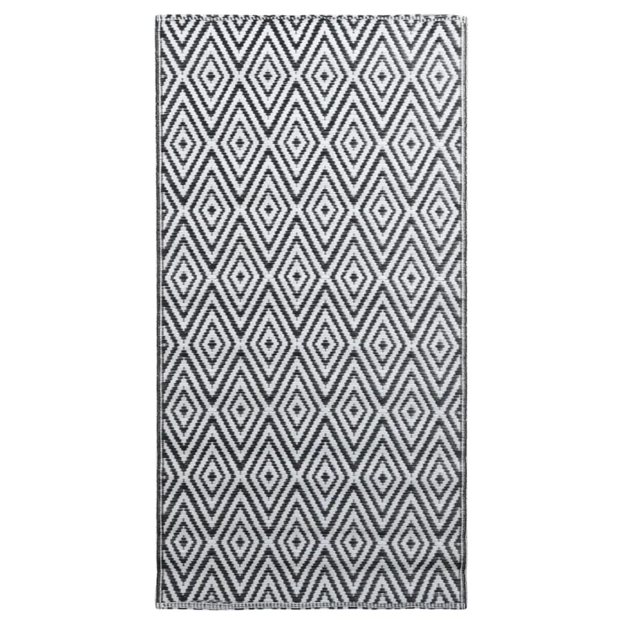 vidaXL Outdoorteppich mit Jacquard-Muster in Weiß und Schwarz aus Polypropylen, B: 160 cm, T: 230 cm - Bild 2