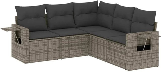 vidaXL 5-teilige Garten-Sofagarnitur aus Poly-Rattan in Grau mit Kissen aus Polyester und Gestell aus pulverbeschichtetem Stahl - Bild 1