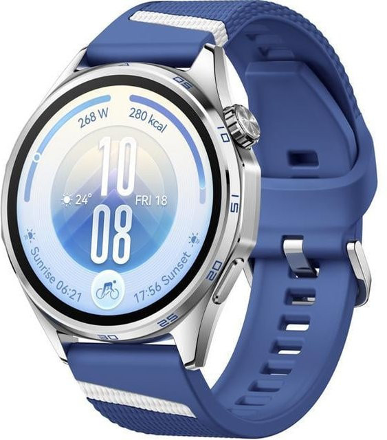 Huawei WATCH GT 7 Smartwatch mit Edelstahlgehäuse und blau-weißem Fluorelastomer-Armband, 46 mm - Bild 1
