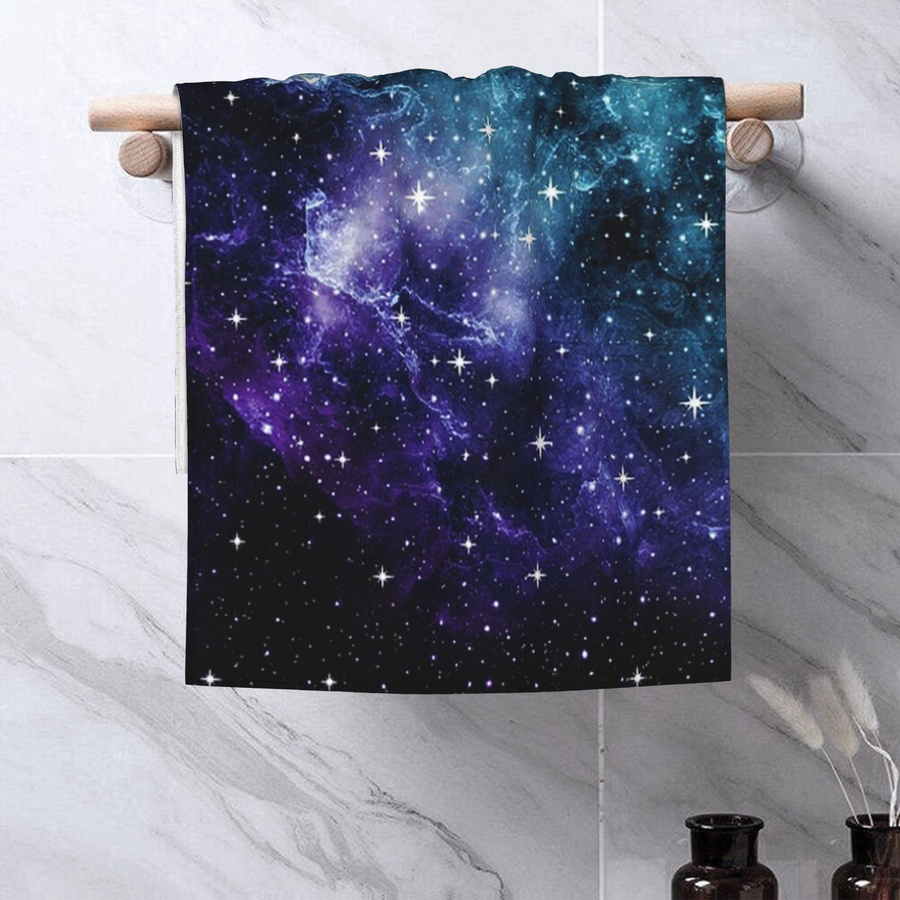Saugfähiges Gesichtstuch mit Galaxie-Nebel-Muster in Türkis Lila Weiß, Breite: 40 cm, Höhe: 60 cm - Bild 5