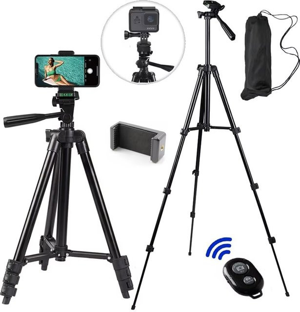 Mrgabwte Universelles Stativ mit Bluetooth-Fernbedienung und Handyhalterung in Schwarz und Silber - Bild 1