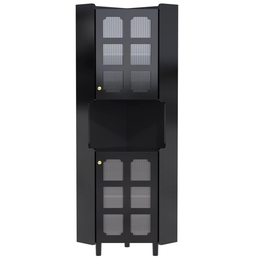 okwish Eckschrank mit LED-Beleuchtung und Glastüren in Schwarz, Kommode und Bücherregal, B: 63,5 cm, H: 157,5 cm - Bild 2