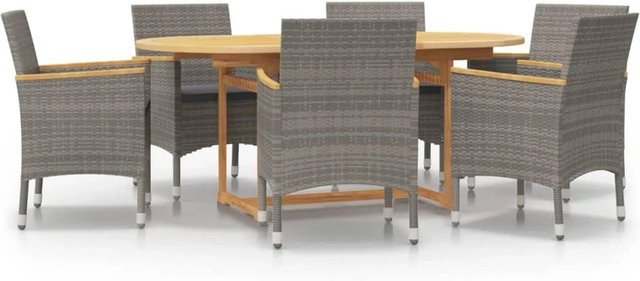 vidaXL 7-tlg Garten-Essgruppe Modell 5 aus Akazien-Massivholz mit Kissen in Grau - Bild 1