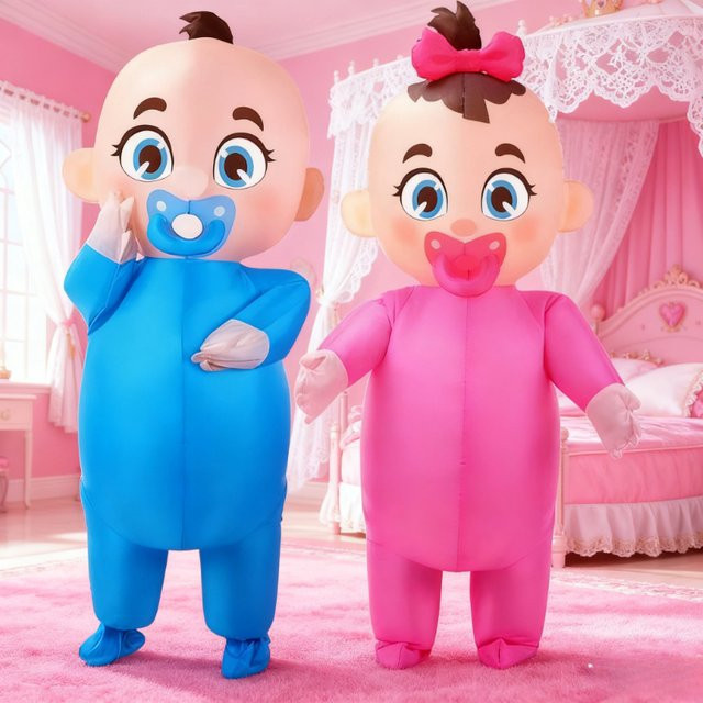 Aufblasbare Gender-Reveal-Kostüme, Unisex, Bunt / Mehrfarbig, Blau - Bild 1