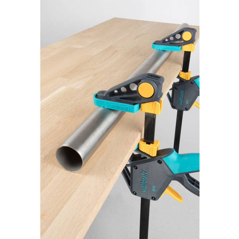 Wolfcraft EHZ Einhandzwinge PRO100/450mm mit Kunststoff-Elementen in Schwarz, Gelb und Türkis - Bild 4