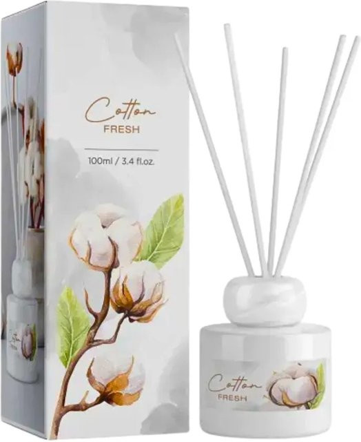 Dekohelden24 Reed Diffuser Raumduft Baumwollduft Weiß B/T/H: 7 x 7 x 20 cm - Bild 1