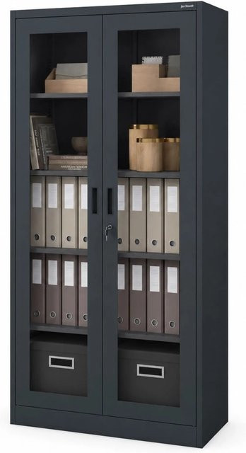 JAN NOWAK Metallschrank AMELIA mit Vitrine und Glastüren in Anthrazit, H x B x T: 185 x 90 x 40 cm - Bild 1