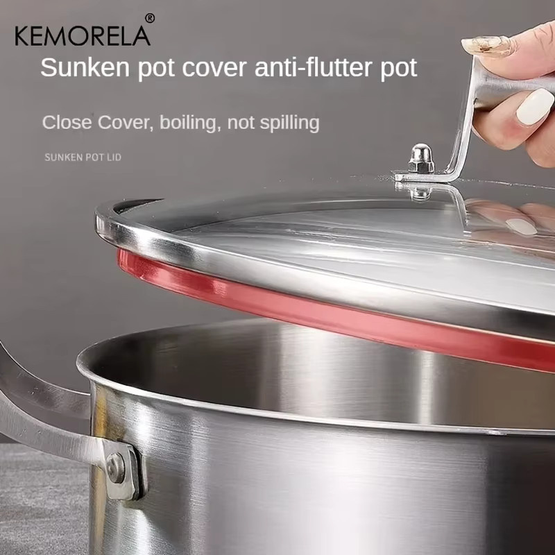KEMORELA Hot Pot Suppentopf aus Edelstahl 304 mit Glasdeckel und Doppelgriff, Silber - Bild 5