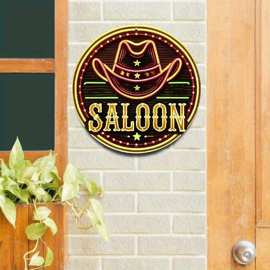 Potdemiel Vintage Western Saloon Schild aus Metall in Multicolor, runde Wanddekoration mit Cowboyhut-Motiv, Durchmesser: 20 cm - Bild 2